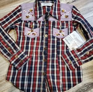 NWT Girls 6 Jak & Peppar Blouse Plaid Embroidered